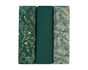 Муслиновые пеленки KikkaBoo Secret Garden Green, 100x100 см, 3 шт. цена и информация | Пеленальные доски и пеленки | kaup24.ee