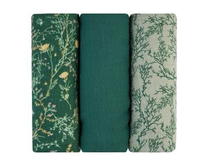 Муслиновые пеленки KikkaBoo Secret Garden Green, 75x75 см, 3 шт. цена и информация | Пеленальные доски и пеленки | kaup24.ee