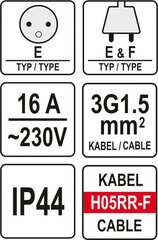 Pikendusjuhe alusega Yato H05RR-F, 20 m hind ja info | Pikendusjuhtmed, kaablid | kaup24.ee