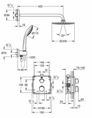 Varjatud dušisüsteem Grohe Grohtherm Cosmopolitan 210 termostaadiga, 34734000 hind ja info | Komplektid ja dušipaneelid | kaup24.ee