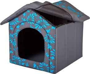 Лежак-конура Hobbydog R2 цветы, 44x38x45 см, серый/синий цена и информация | Лежаки, домики | kaup24.ee