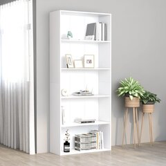 5-korruseline raamaturiiul, valge 80x30x189 cm, puitlaastplaat цена и информация | Полки | kaup24.ee