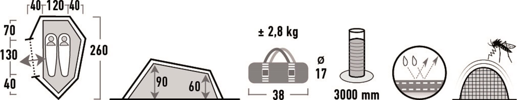 High Peak telk Sparrow 2, pesto / punane цена и информация | Telgid | kaup24.ee