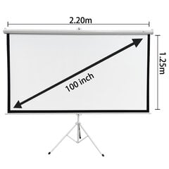 EXTRALINK PROJECTION SCREEN 100" 16:9, 220x125CM WHITE PVC, SEMI-AUTO ROLLER, WITH STAND, PSR-100 цена и информация | Проекторы | kaup24.ee