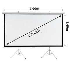 EXTRALINK PROJECTION SCREEN 120" 16:9, 266x149CM WHITE PVC, SEMI-AUTO ROLLER, WITH STAND, PSR-120 цена и информация | Проекторы | kaup24.ee