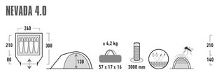 Палатка Nevada 4.0, серый, ТМ High Peak цена и информация | Палатки | kaup24.ee