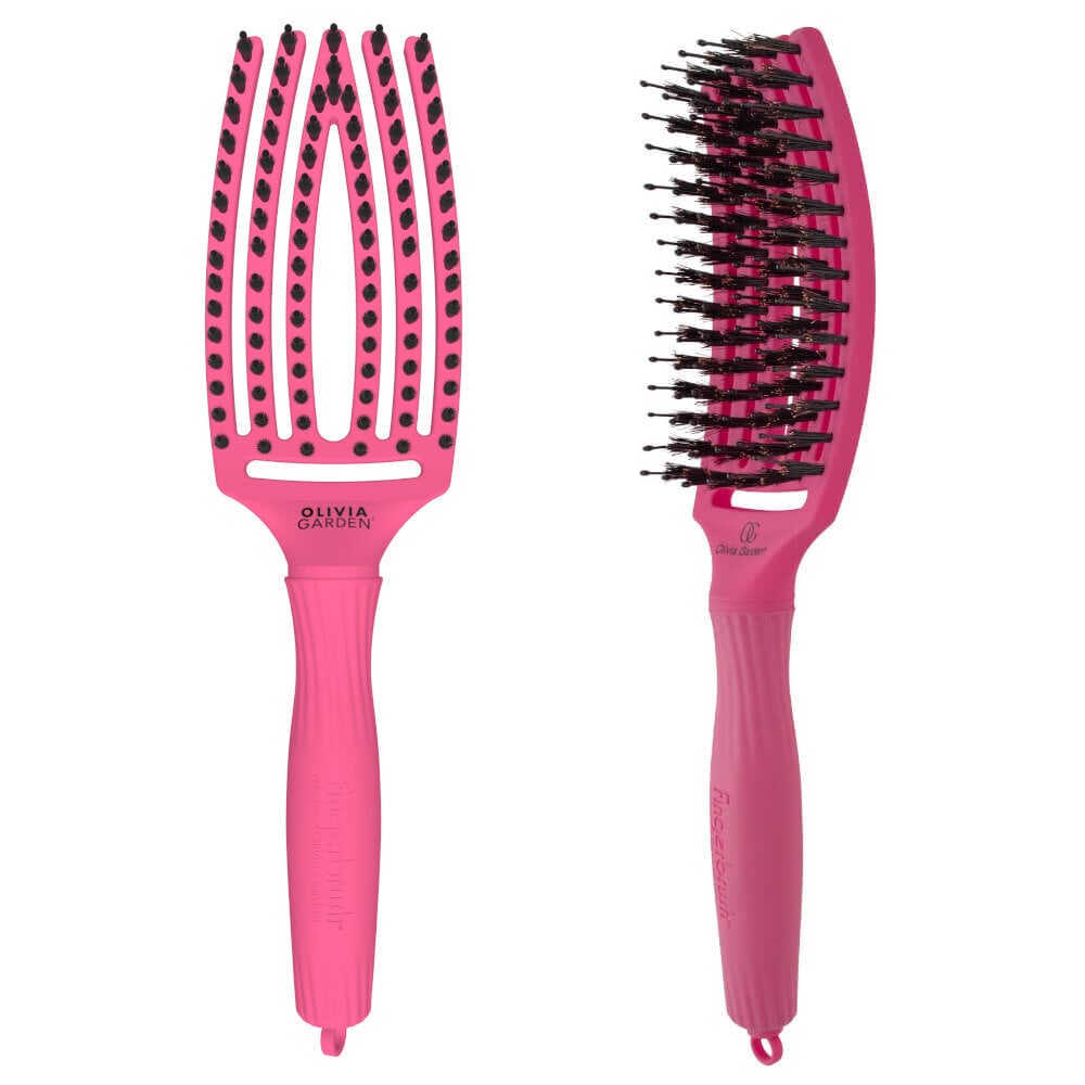 Olivia Garden Fingerbrush Hot Pink, harjaga harjatud loodusliku harjasega, keskmine цена и информация | Juukseharjad, kammid, juuksuri käärid | kaup24.ee