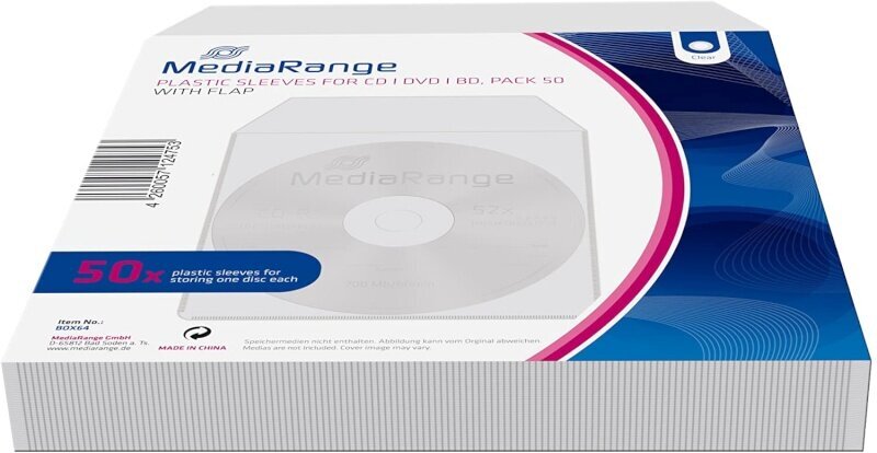 MediaRange CD-ümbrikud plastikust Plastic Sleeves for CD/DVD/BD 50tk. цена и информация | Väliste kõvaketaste ümbrised | kaup24.ee