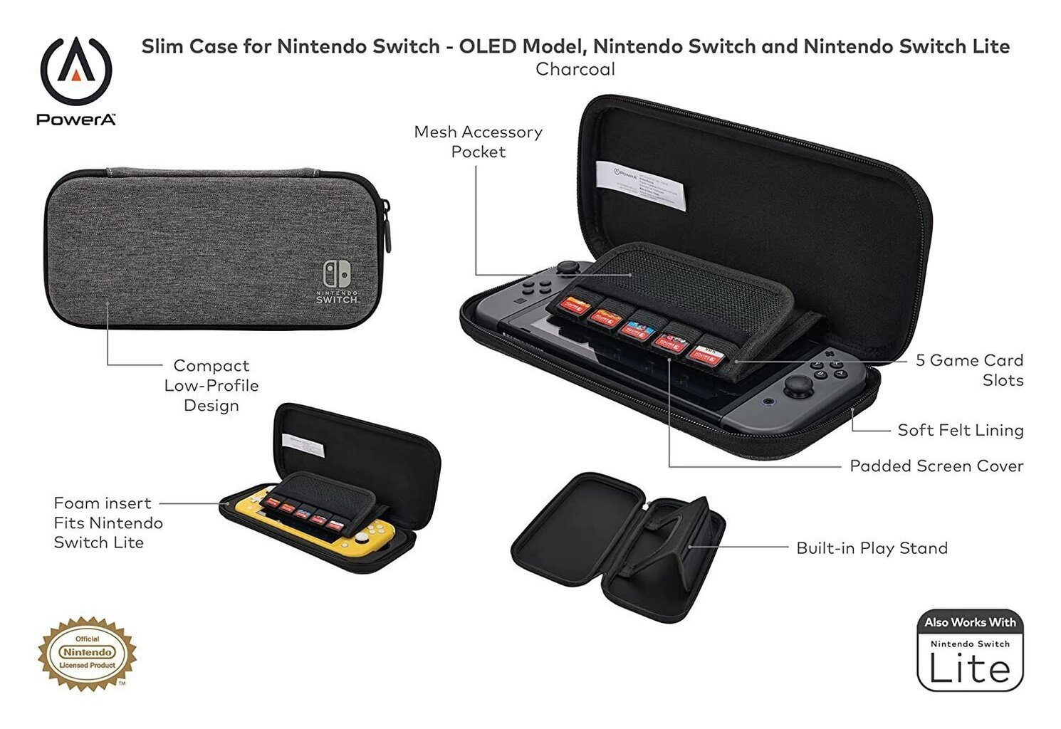 PowerA Nintendo Switch juhtum - Charcoal hind ja info | Mängukonsoolide lisatarvikud | kaup24.ee