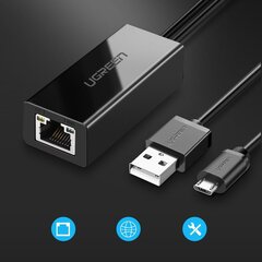 Väline LAN-adapter mikro-USB 100Mbps Chromecasti jaoks 1m must 10176221 hind ja info | USB jagajad, adapterid | kaup24.ee