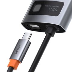 Многофункциональный кардридер, 6 в 1, Baseus HUB, USB USB-C PD HDMI 3x USB, 3.2 RJ45, серый цена и информация | Адаптеры и USB-hub | kaup24.ee