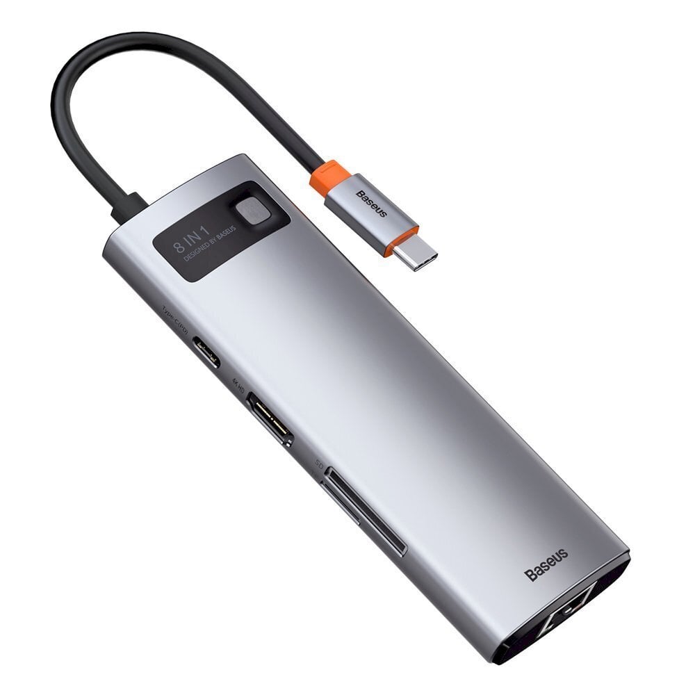 Multifunktsionaalne kaardilugeja, 8in1, Baseus HUB, USB USB-C PD 100 W., HDMI ja micro SD, 3x USB 3.2 RJ45, hall цена и информация | USB jagajad, adapterid | kaup24.ee