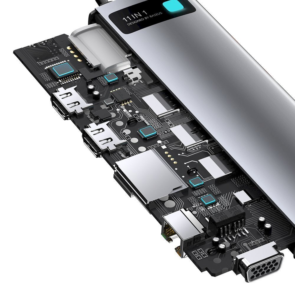 Multifunktsionaalne HUB portide replikaator, 11in1, Baseus, USB-C metalne läikiv, hall цена и информация | USB jagajad, adapterid | kaup24.ee