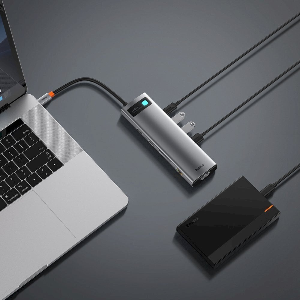 Multifunktsionaalne HUB portide replikaator, 11in1, Baseus, USB-C metalne läikiv, hall цена и информация | USB jagajad, adapterid | kaup24.ee