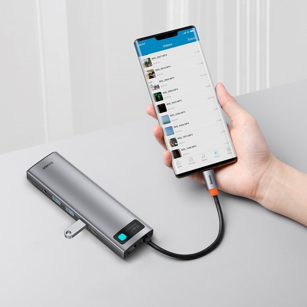 Multifunktsionaalne HUB portide replikaator, 11in1, Baseus, USB-C metalne läikiv, hall цена и информация | USB jagajad, adapterid | kaup24.ee