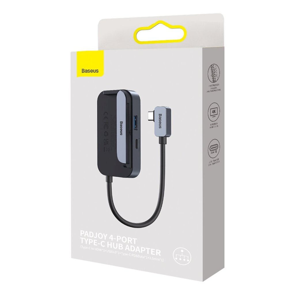 HUB USB-portide jaotur tahvelarvutile, 4in1, Baseus, nutitelefonidele, USB-C, HDMI, minipesa, tumehall цена и информация | USB jagajad, adapterid | kaup24.ee