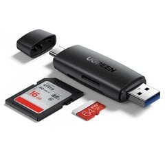 Адаптер, Ugreen CM3041, 2 разъема USB-A и USB-C, устройство для чтения карт памяти SD и micro SD, черный цена и информация | Адаптеры и USB-hub | kaup24.ee