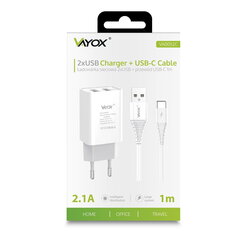 Võrgulaadija 2x USB 5V 2.1A + USB-kaabel tüüp C 1m VA0052C Vayox цена и информация | Адаптеры и USB-hub | kaup24.ee