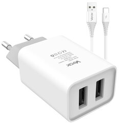 Võrgulaadija 2x USB 5V 2.1A + USB-kaabel tüüp C 1m VA0052C Vayox цена и информация | Адаптеры и USB-hub | kaup24.ee