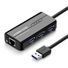 HUB võrguadapter, Ugreen 202651, USB-A, RJ45, 1000 Mbps., / 3x USB, 3.0, must hind ja info | USB jagajad, adapterid | kaup24.ee