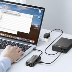 Сетевой адаптер HUB, Ugreen 202651, USB-A, RJ45, 1000 Мбит/с., / 3x USB, 3.0, черный цена и информация | Адаптеры и USB-hub | kaup24.ee