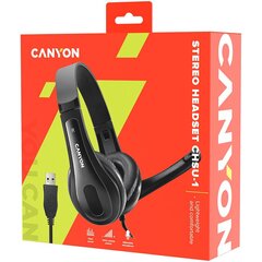 CANYON CHSU-1, PC-peakomplekt mikrofoniga, USB-pistik, nahkpadjad, Lameda kaabli pikkus 2,0m, 160*60*160mm, 0,13kg, Must; цена и информация | Наушники | kaup24.ee