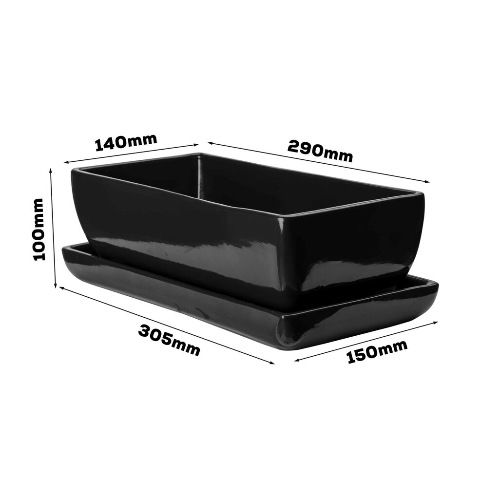 Lillepoti kaktuskauss Must alustassiga Ristküliku mõõdud 14 cm x 29 cm x 9 cm hind ja info | Dekoratiivsed lillepotid | kaup24.ee