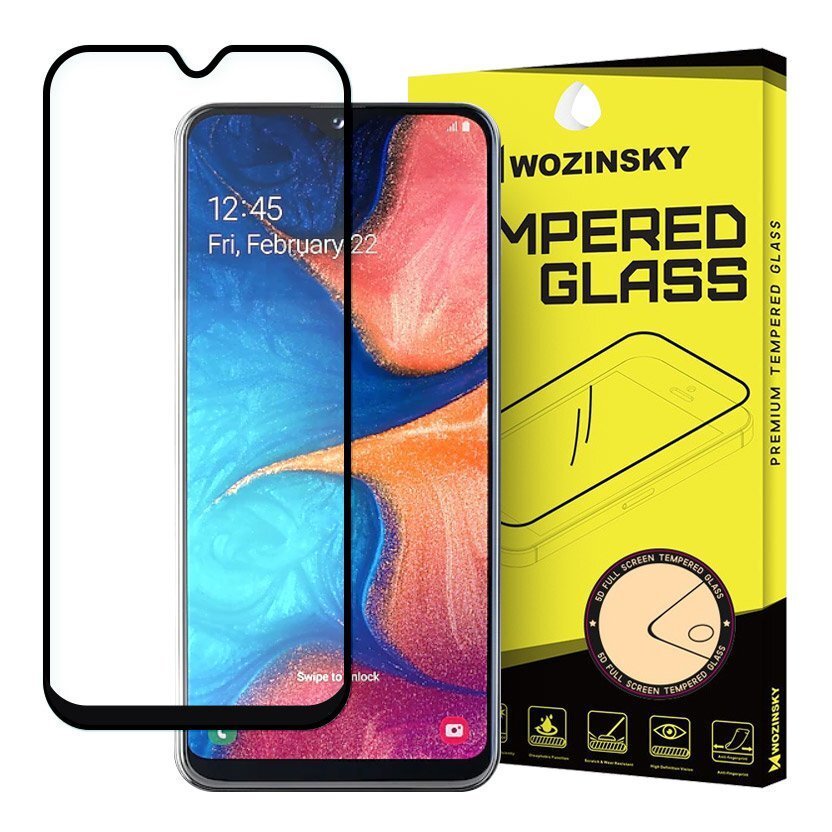 Karastatud klaasist ekraanikaitse Wozinsky sobib Samsung Galaxy A20e, Mustade servadega цена и информация | Ekraani kaitsekiled | kaup24.ee