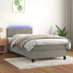 kontinentaalvoodi madrats ja LED, helehall, 90x190 cm, samet цена и информация | Кровати | kaup24.ee