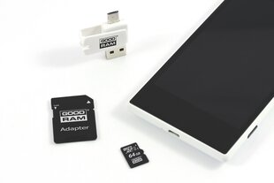 Mälukaart GoodRam microSDHC 64 GB CL10 + adapter + kaardilugeja цена и информация | Карты памяти | kaup24.ee