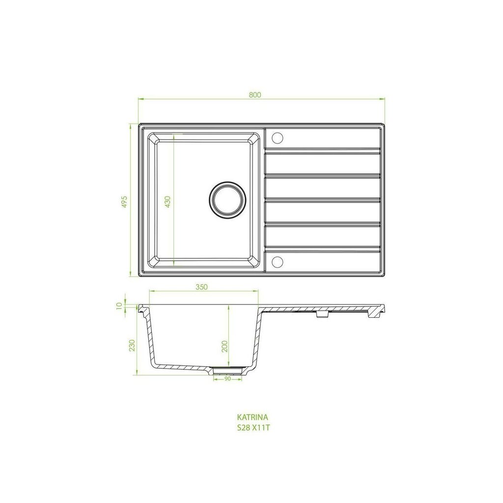 Kunstlikust graniidist köögivalamu Delinia Katrina S28, hall цена и информация | Köögivalamud | kaup24.ee