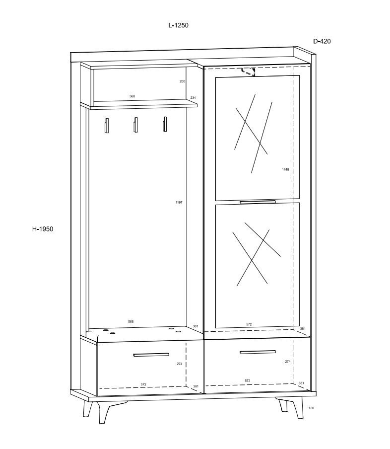 Riidekapp Meblocross Box 05 3D, helepruun/valge цена и информация | Esikukomplektid | kaup24.ee