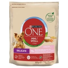 Purina One Mini Delicate для собак мелких пород с лососем и рисом, 800 г цена и информация | Сухой корм для собак | kaup24.ee