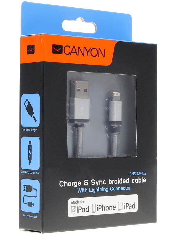 Canyon CNS-MFIC3DG, USB-A/Lightning, 1 m цена и информация | Kaablid ja juhtmed | kaup24.ee