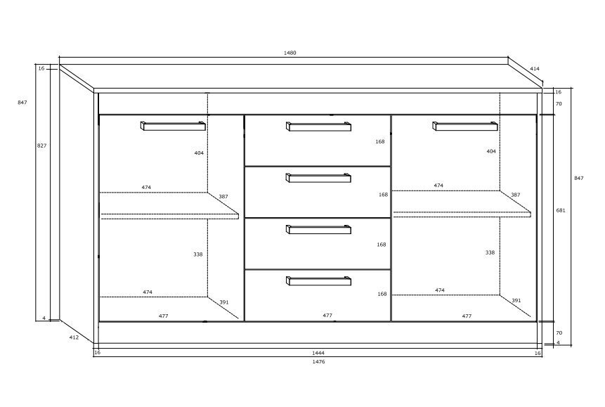 Kummut Meblocross Maximus 2D4S, tume tamm/valge hind ja info | Kummutid | kaup24.ee