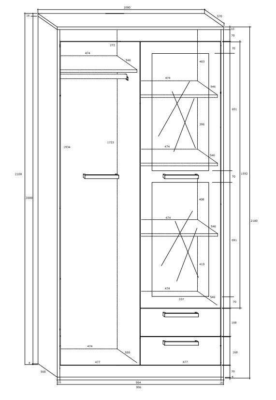 Riidekapp Meblocross Maximus 2D2S, tamm/valge цена и информация | Kapid | kaup24.ee