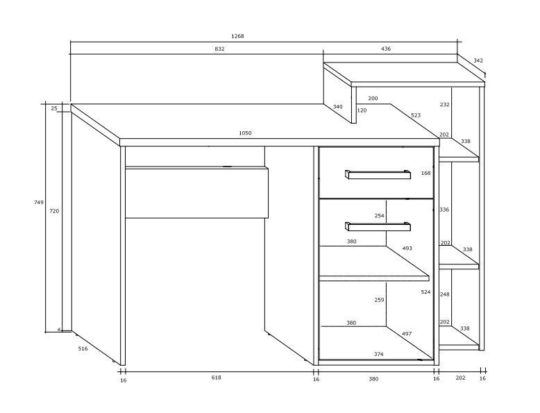 Kirjutuslaud Meblocross Rio P, tume tamm/valge värv цена и информация | Arvutilauad, kirjutuslauad | kaup24.ee