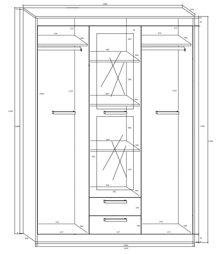 Riidekapp Meblocross Maximus 3D2S, tume tamm/valge hind ja info | Kapid | kaup24.ee