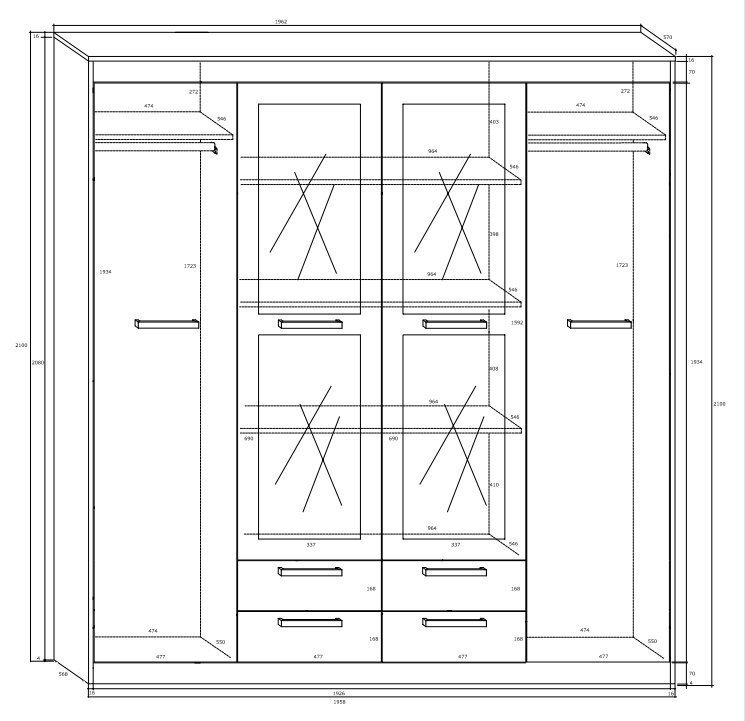 Riidekapp Meblocross Maximus 4D4S, tume tamm/valge hind ja info | Kapid | kaup24.ee