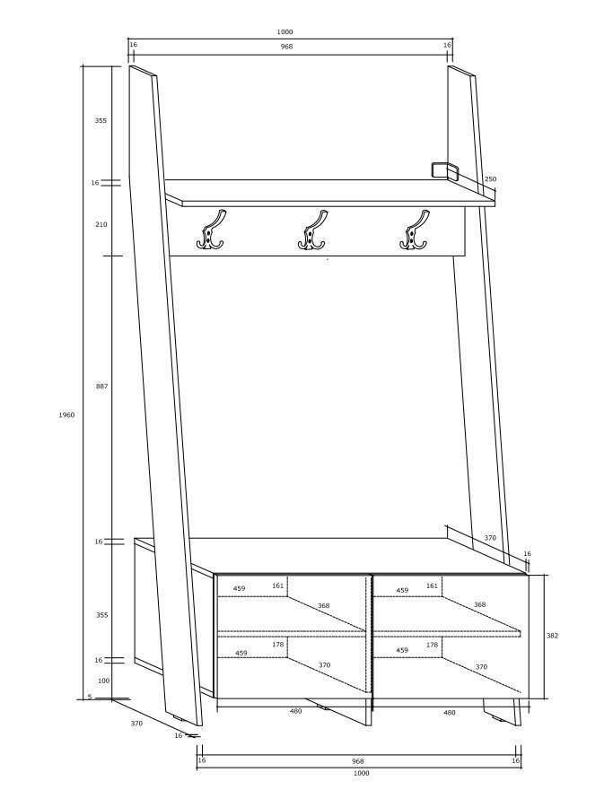 Esikukapp Meblocross Rack, tume tamm/valge hind ja info | Nagid | kaup24.ee