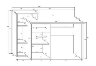 Письменный стол Meblocross Rio L, темно-дубового/белого цвета цена и информация | Компьютерные, письменные столы | kaup24.ee