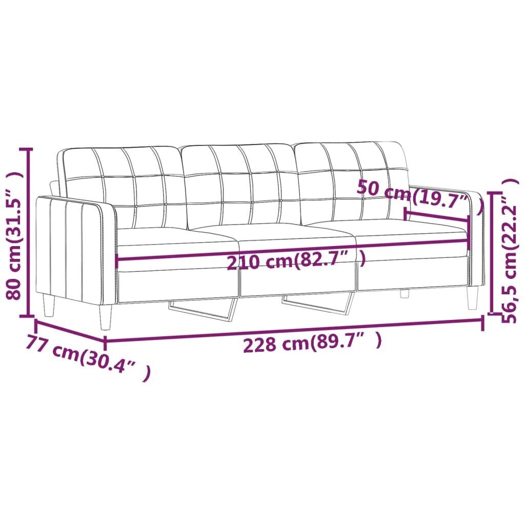 kolmekohaline diivan, tumehall, 210 cm hind ja info | Diivanid ja diivanvoodid | kaup24.ee