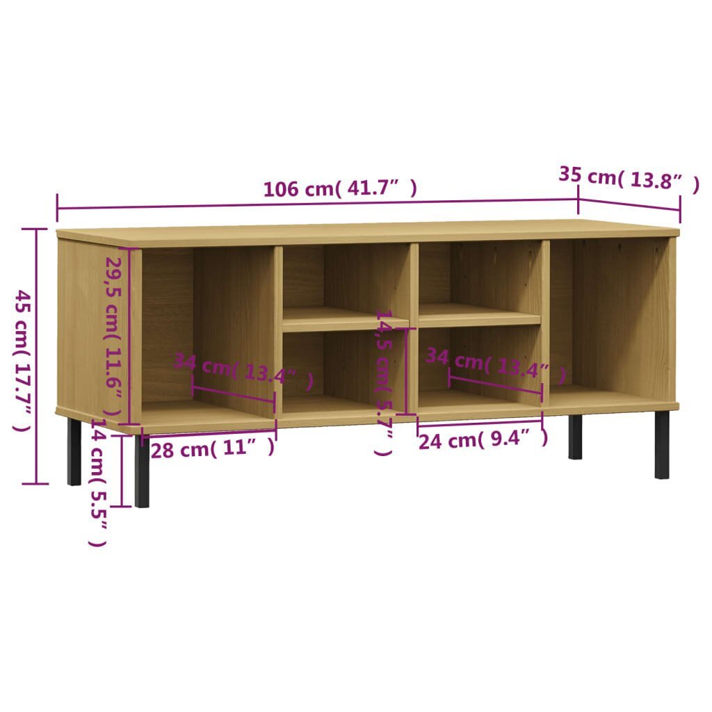 kingariiul metalljalgadega, pruun, 106x35x45 cm, "OSLO" hind ja info | Jalatsikapid, jalatsiriiulid | kaup24.ee