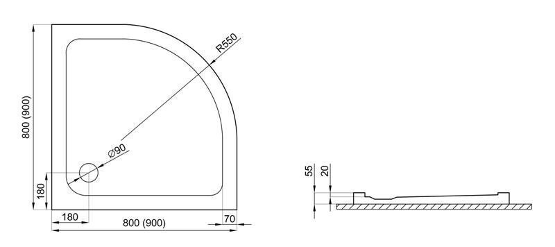 Dušialus Liveno Standard Slim, 80 x 80 cm hind ja info | Dušialused | kaup24.ee