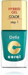 Geeljas küünelakk Delia Cosmetics Coral Hybrid Step1 11 ml, 10 Metal Green цена и информация | Лаки для ногтей, укрепители для ногтей | kaup24.ee