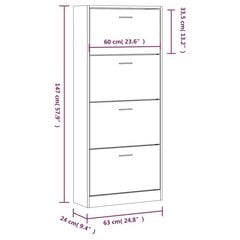 jalatsikapp, valge, 63 x 24 x 147 cm, tehispuit hind ja info | Jalatsikapid, jalatsiriiulid | kaup24.ee