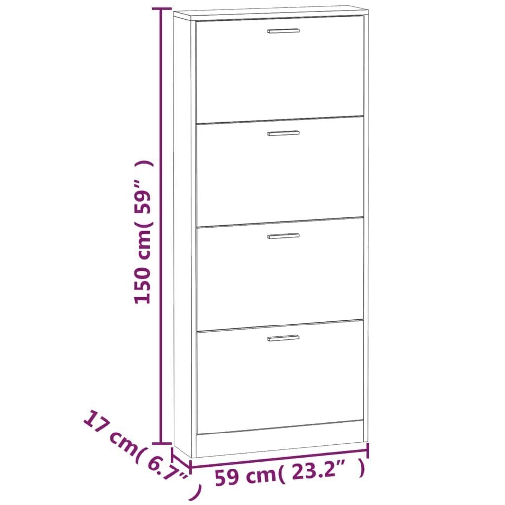 jalatsikapp, hall Sonoma tamm, 59 x 17 x 150 cm, tehispuit hind ja info | Jalatsikapid, jalatsiriiulid | kaup24.ee