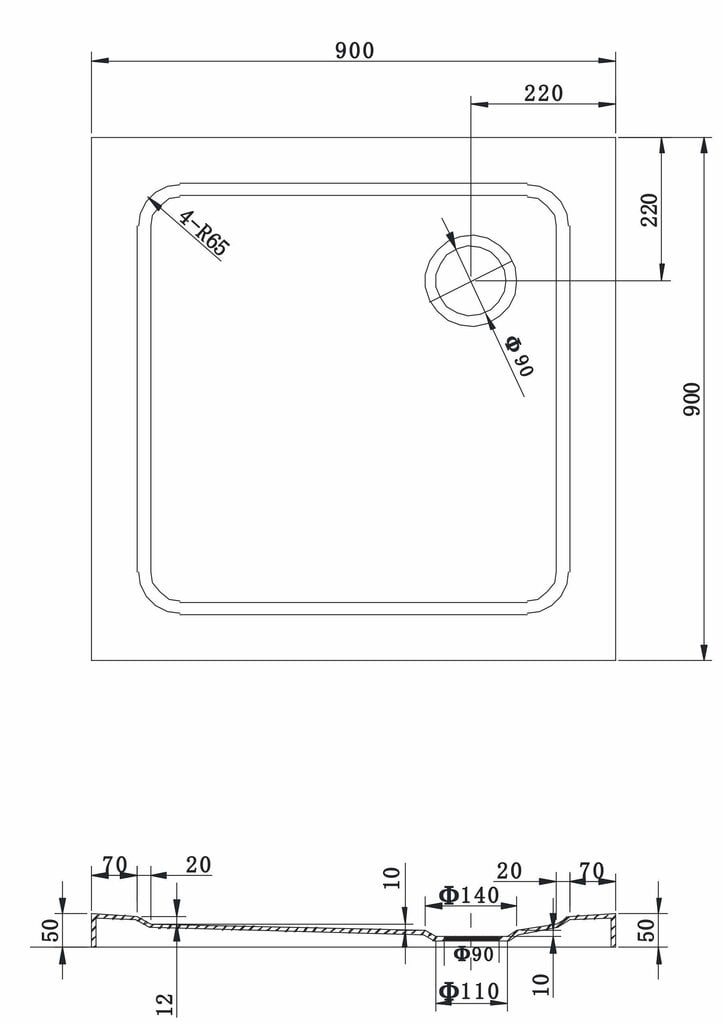 Ruudukujuline dušialus Mexen Slim sifooniga, 70x70, 80x80, 90x90, 100x100 cm hind ja info | Dušialused | kaup24.ee