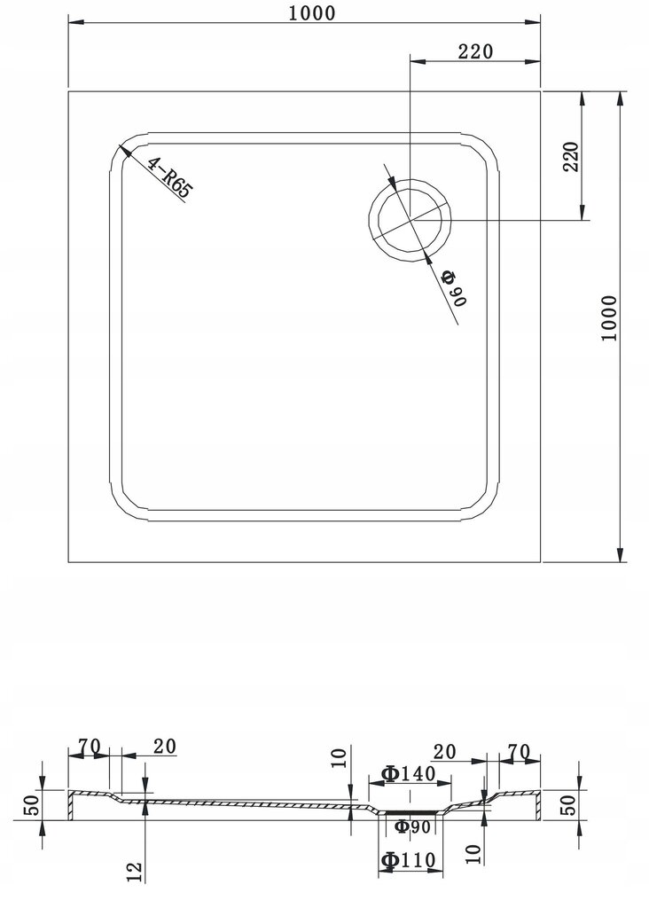 Ruudukujuline dušialus Mexen Slim sifooniga, 70x70, 80x80, 90x90, 100x100 cm hind ja info | Dušialused | kaup24.ee