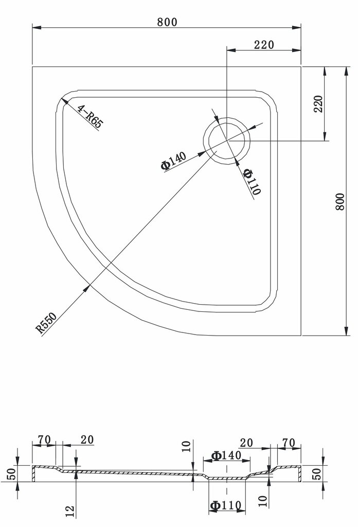 Poolringikujuline dušialus Mexen Slim sifooniga, 70x70,80x80,90x90 cm hind ja info | Dušialused | kaup24.ee